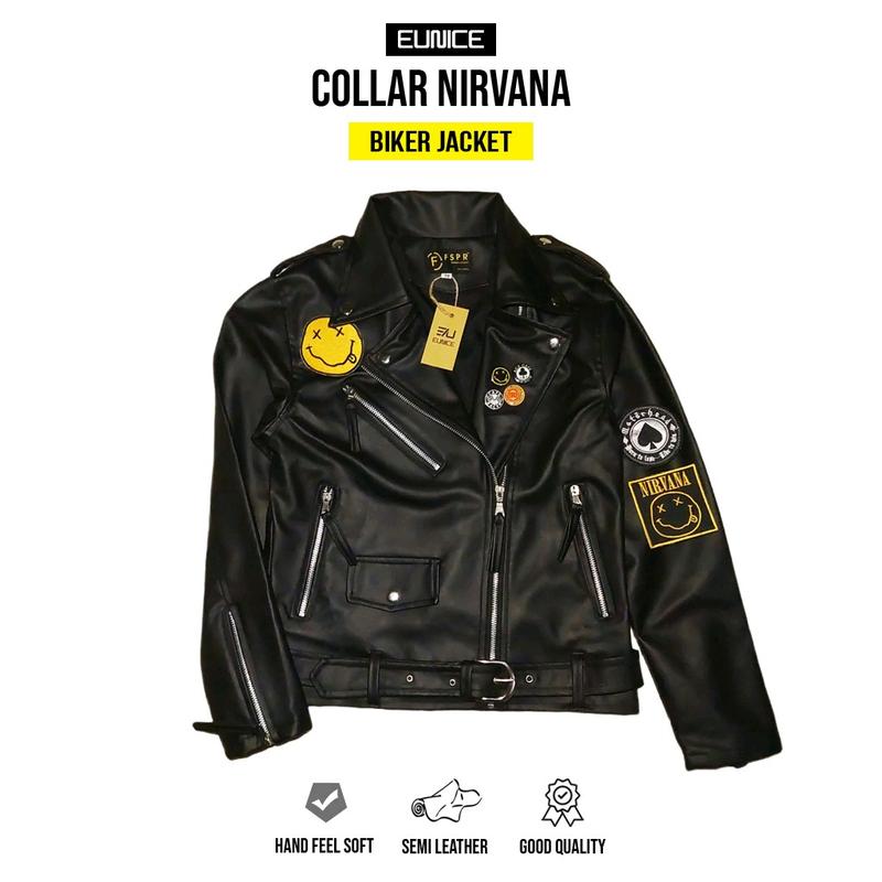 Nirvana Jaket Kulit Ramones Pria Motor Street Style - Hitam 1