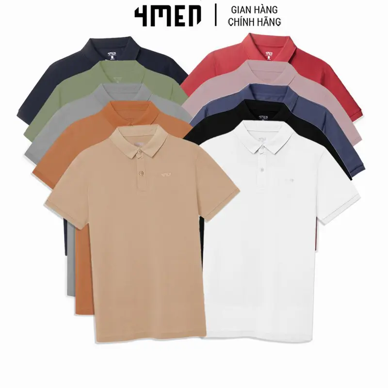 Áo polo nam trơn basic 4MEN PO066 ngắn tay, vải cá sấu thấm mồ hôi, thoáng mát, mềm chống nhăn, co giãn thoải mái Menswear Có Cổ Shirt 1