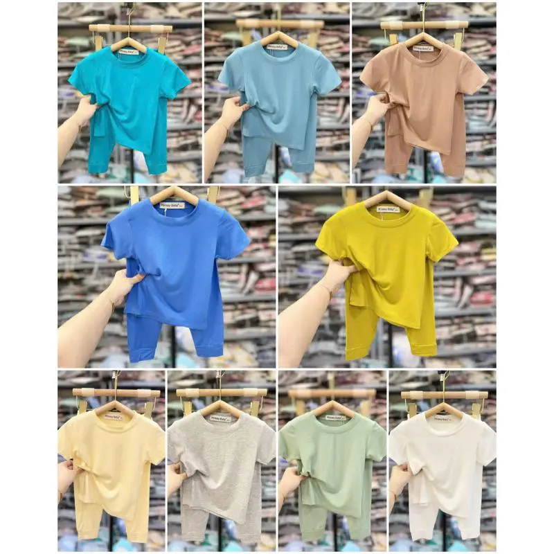 Bộ tay ngắn quần dài, cộc tay quần dài thun lạnh Minly Baby màu trơn tông trầm Hàn Quốc siêu xinh cho bé(7-17kg) 0
