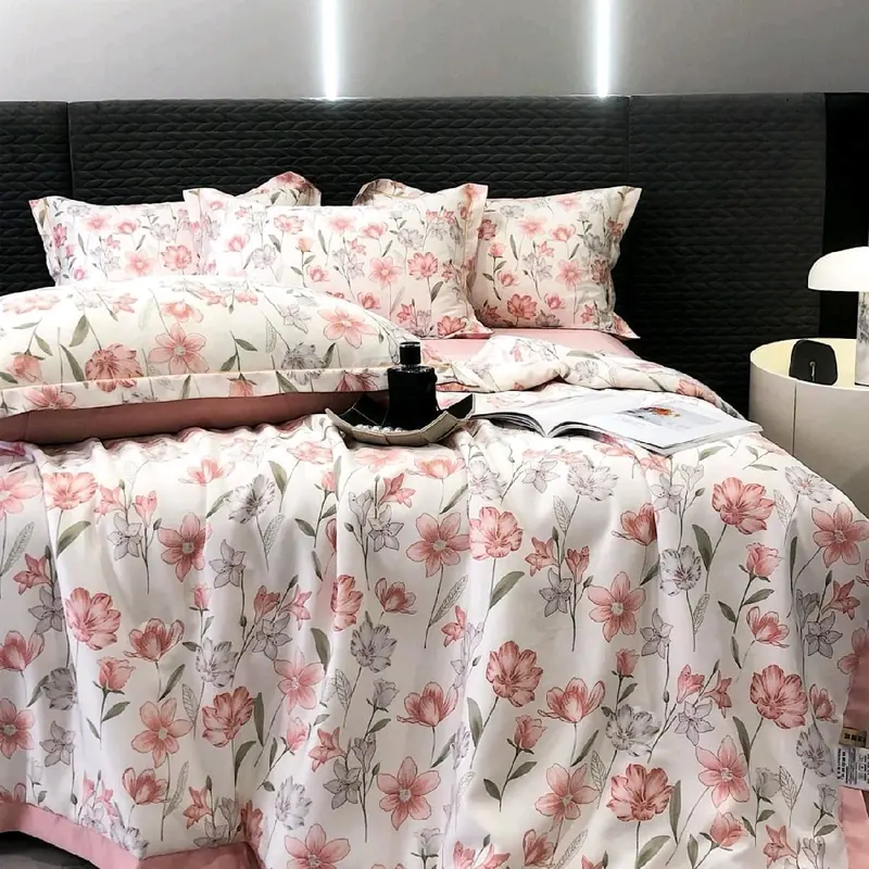 bộ 5 món ga gối lụa thái cao cấp mềm mại thoáng mát. gồm 1 ga, 2 vỏ gối ,1 vỏ ôm,1 chăn( ga đã đc bo chun) bộ  chăn 3