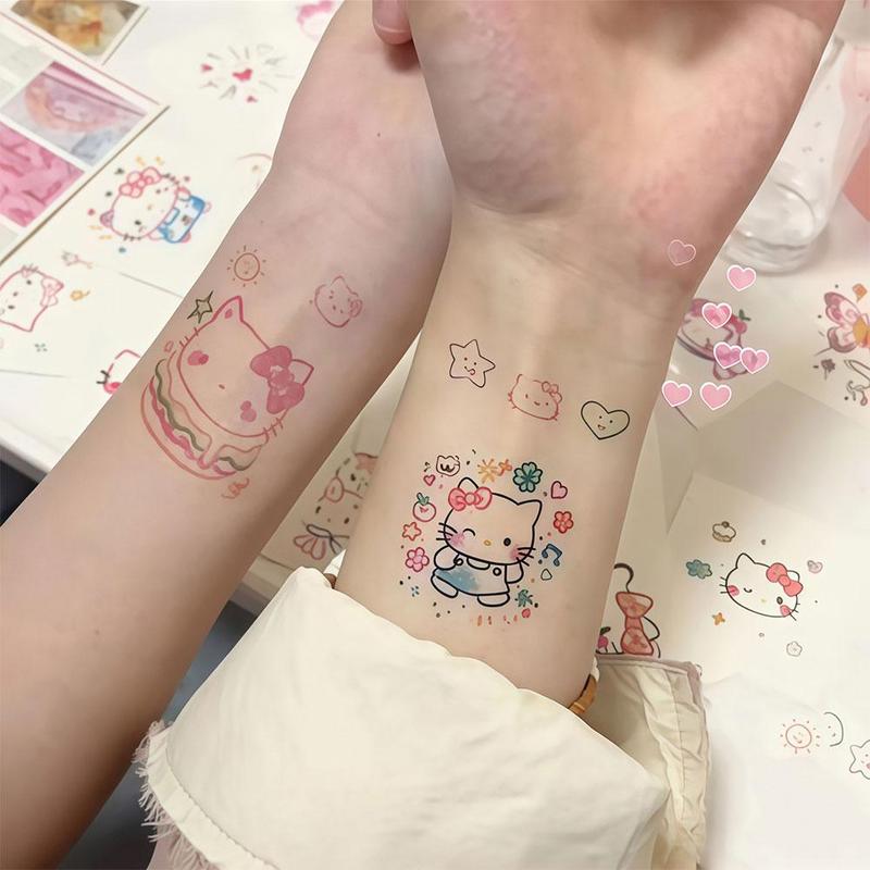 Hình Xăm Dán Hello Kitty, 25 Cái / Tờ, Thiết Kế Hoạt Hình Dễ Thương, Lâu Trôi, Không Thấm Nước, Hình Xăm Dán Dài, J8D4 6
