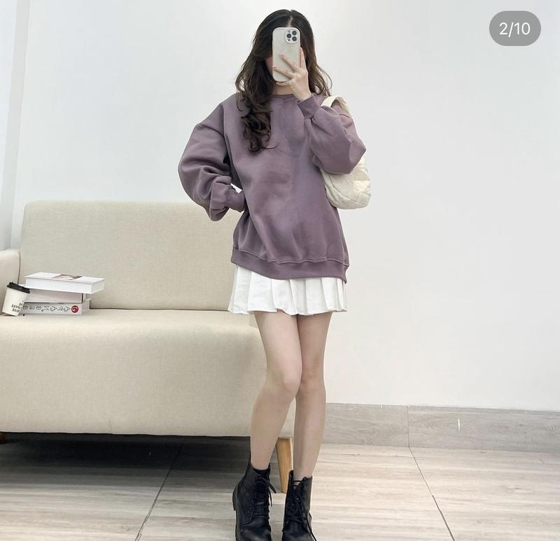 ẢNH THẬT - Áo sweater trơn nỉ bông 100% cotton siêu đẹp, nam nữ mặc được unisex ulzzang Women Hoodie Top Cổ Tròn Capybara Labubu 3