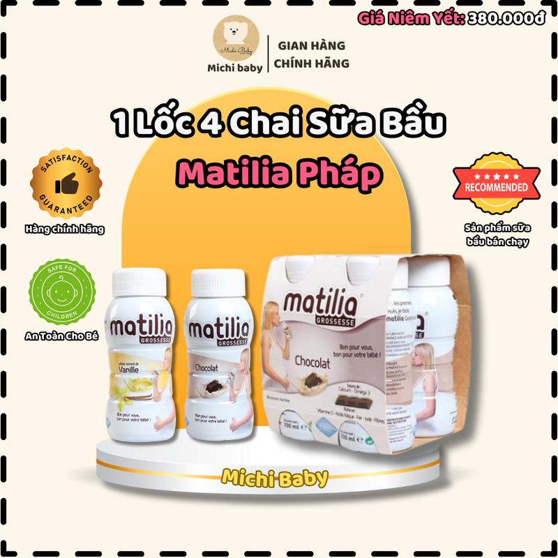 Michibaby- 1 Lốc 4 Hộp Sữa bầu matilia Pháp đủ vị (4 hộp x200ml) - Michi Baby MC458