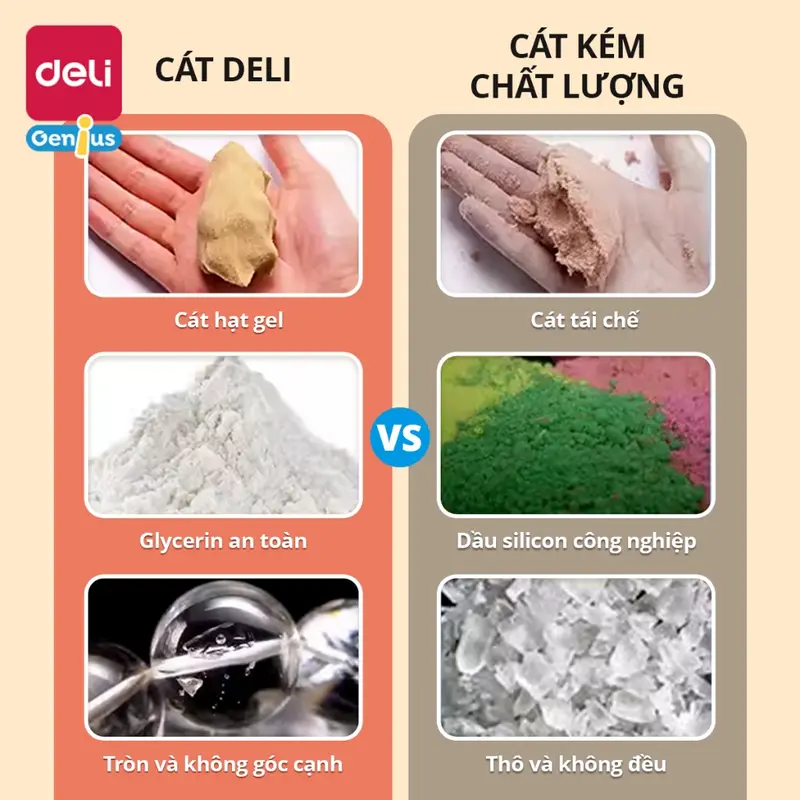 Cát Động Lực Cho Bé Deli - Cát vi sinh Đồ Chơi An Toàn - Không dính tay, Lên Khuôn Tốt, Cát Hạt Gel Mịn - Túi zip 500g Toy 6