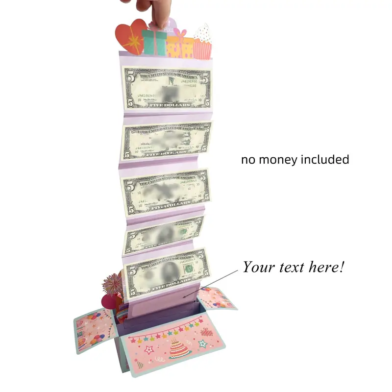 Creative Birthday Money Pull Out Greeting Card Box, 1 Count DIY Money Bag Greeting Card, Birthday Surprise Greeting Card Gift for Family Friends Lovers Classmates 4