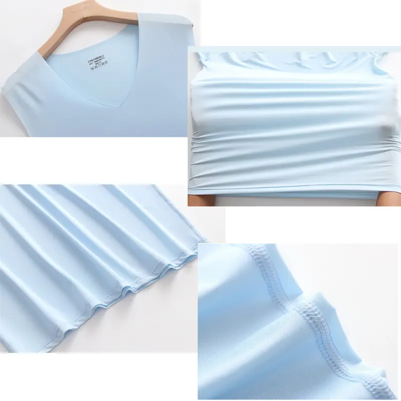 Kaos Dalam Pria Singlet Polos Warna V Neck Ice Silk Spandex T-Shirt Tipis Tali Besar JCKS11 6