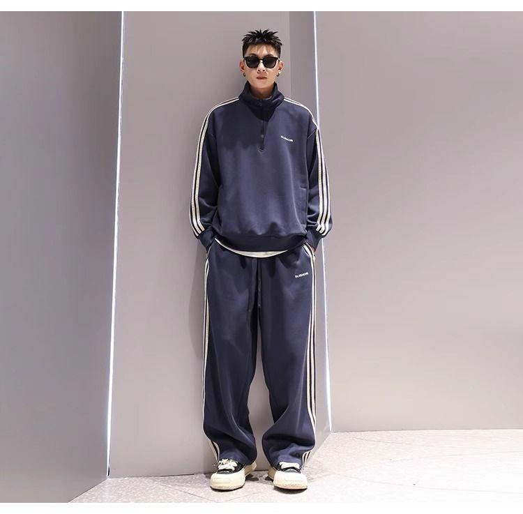 Product Introduction of FANAVY-National Trend Casual Sports Suit Spring Autumn Men's Trendy Half-Zip Pullover Casual Top Plus Size Wide-Leg Straight Pants 9