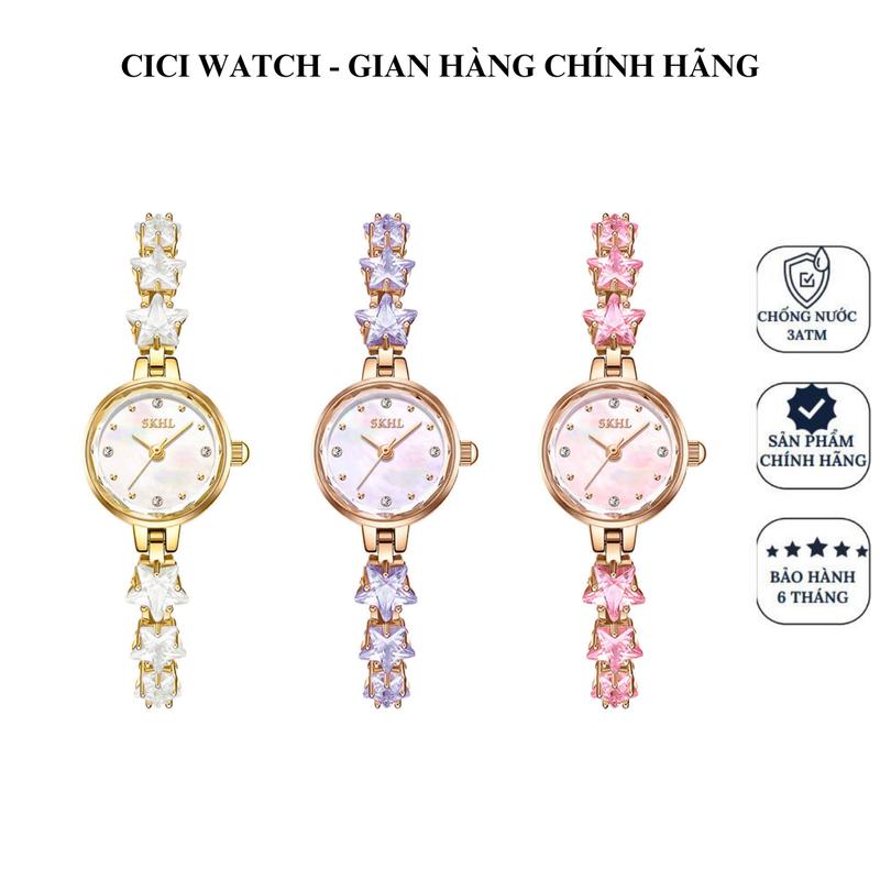 [ Tặng lắc tay dây rút ] Đồng Hồ Thiết Kế Dáng Kiềng, Vòng Tay Đẹp Cho Nữ Họa Tiết Ngôi Sao Dành Cho Nữ SKHL2618