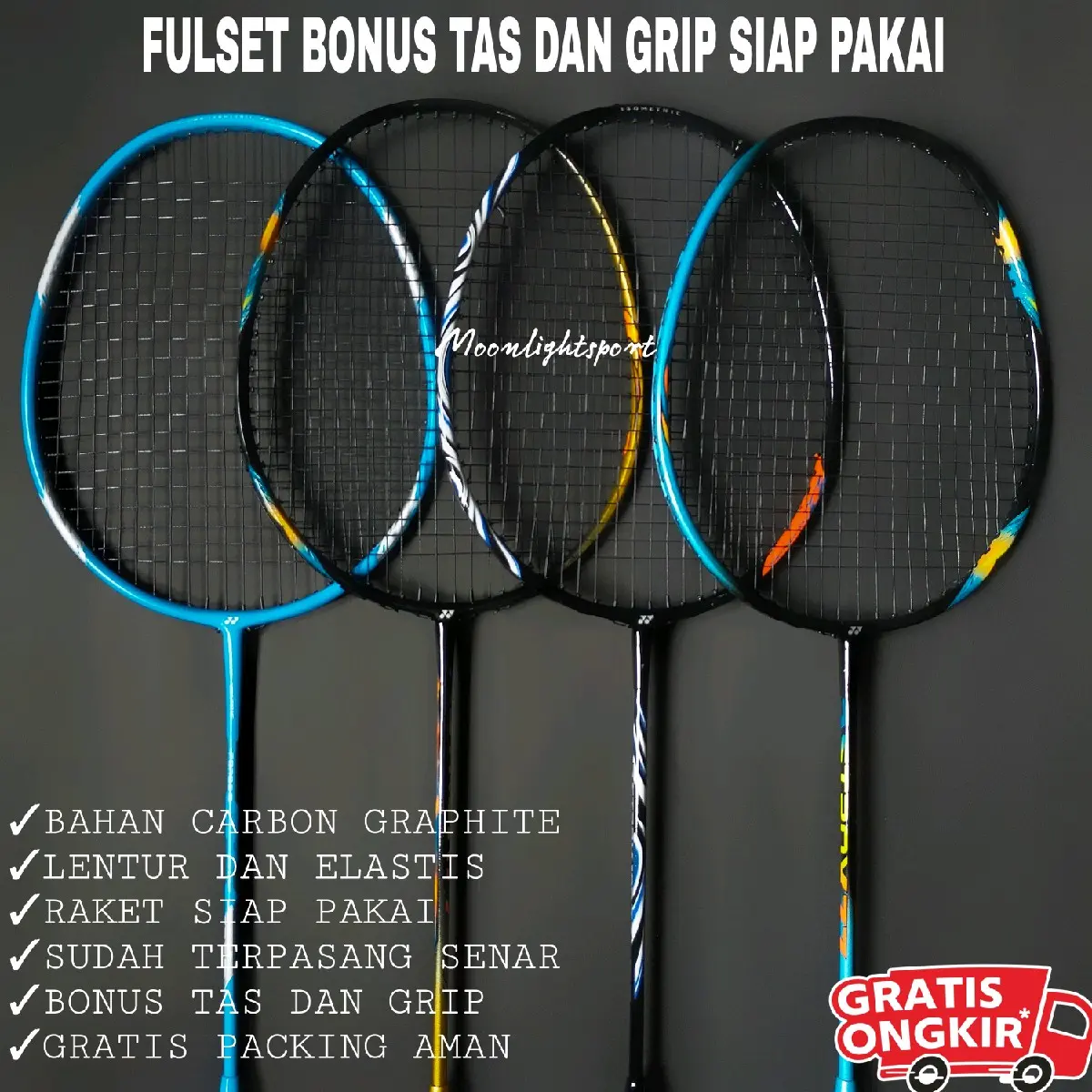 Raket badminton Impor Siap Pakai Bonus Tas Dan Grip Cocok untuk Pemula