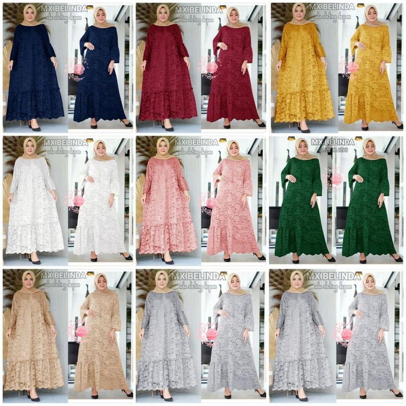 indobest MX BELINDA JUMBO 5XL 4XL/3XL/2XL/XL/ BUSUI / BRUKAT GAMIS DRESS WANITA / BAJU PESTA LENGAN PJG 1