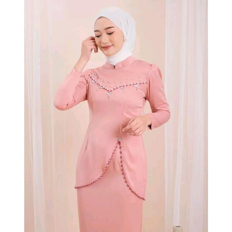 baju kurung melayu,dress pesta felicya Slim-fitting Muslim Payet Mutiara Maxmara Kondangan Wanita 4
