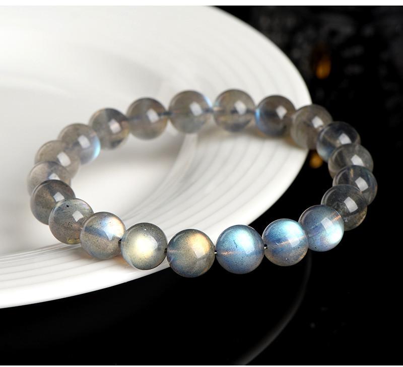 Product Introduction of Crystal Natural Moonstone Loose Beads Bracelet Net Body Color Light Gray Moonlight Labradorite round Beads Bracelet 11