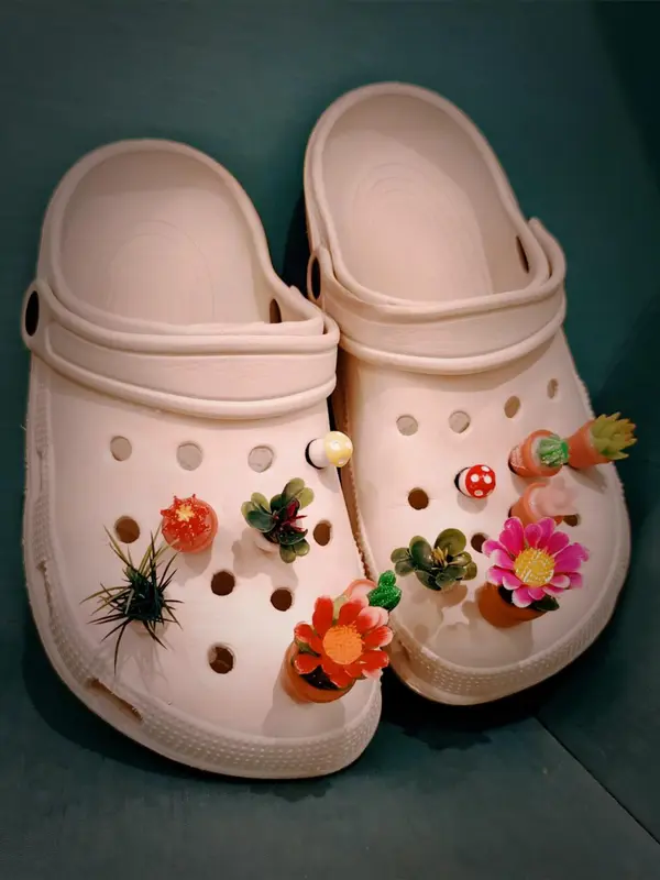 Women's Cute Pot Plants & Flower Design Clogs Charms, 12pcs/set Trendy Novelty Colorful Shoes Charms, Chic Shoes Accessories for Clogs Decor 2