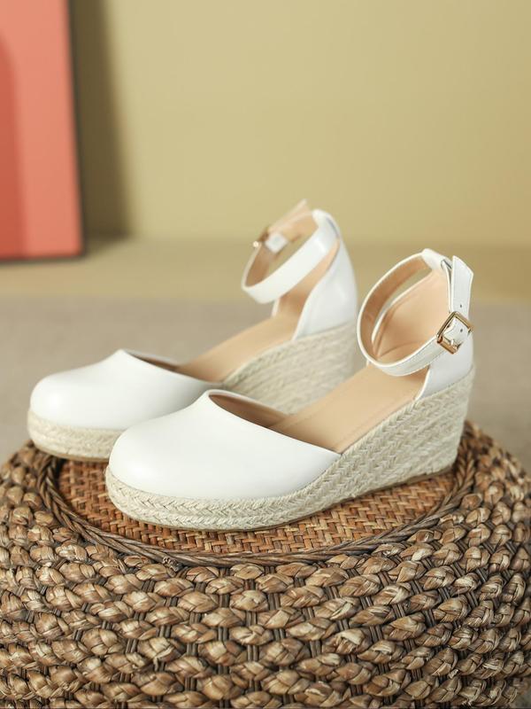 Women's Wedge Ankle Strap Sandals, Summer Outfits 2024 Boho Style Solid Color Wedge Platform Sandals for Beach Vacation, Wedge Heel Woven Shoes for Women & Girls 6