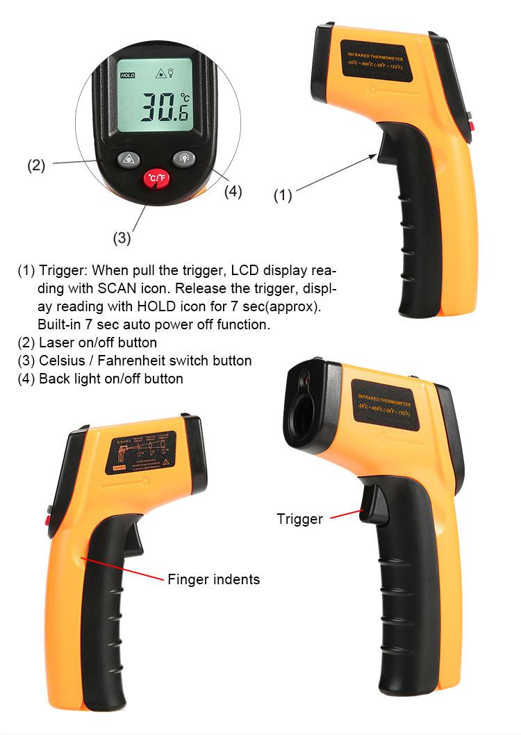 Product Introduction of GM320 Digital LCD Wireless IR Laser Infrared Temperature Meter Non-Contact Household & Industrial Thermometer for Candle Usage 34
