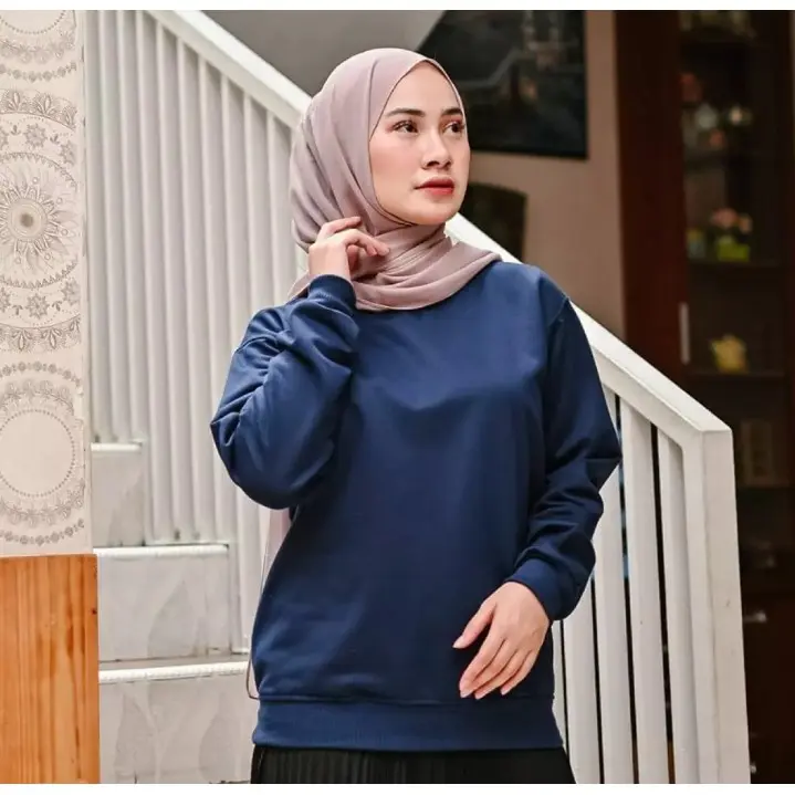 Sweater Wanita Polos Crewneck Flecee Size M L XL 1