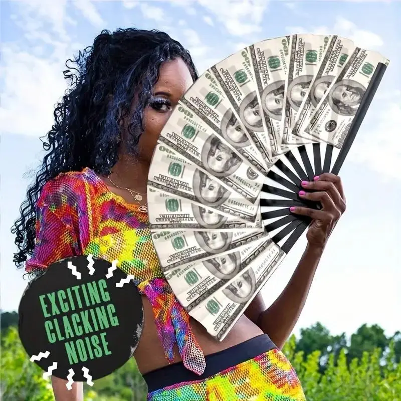 Money Print Folding Fan, 1 Count Durable Bamboo Frame Handheld Fan, Decorative Hand Fan for Home Party Wedding Festival, Party Decoration Supplies 4