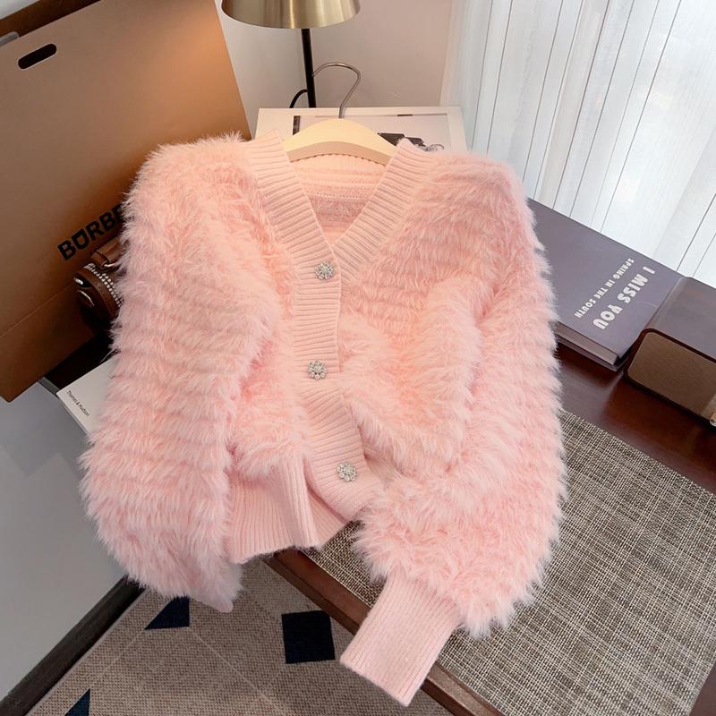 Áo Len Cardigan, Lông Chồn Mềm Mại Và Nếp, Áo Khoác Nóng Bỏng, Dành Cho Nữ, Dáng Rộng Vừa Vặn, Áo Khoác Len Dày, Hàng Mới Về