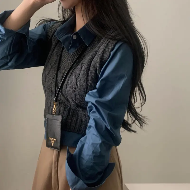 NJ Aqeela Atasan Wanita Kemeja Basic Blouse Long Sleeve Korean Style Kekinian 4