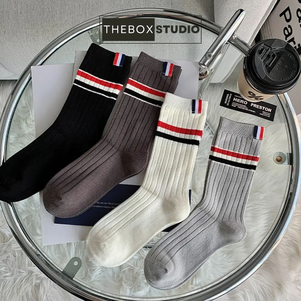 Tất vớ nữ nam sọc thom cao cổ dài trắng dễ thương hàn quốc đẹp JOON SOCKS đủ màu đen, trắng, nâu, xám, co giãn 4 chiều Kem Cotton