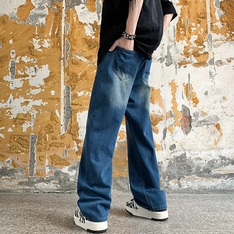 HI.KING Quần jeans nam phong cách Mỹ, cao cấp thoải mái, co giãn tốt, phù hợp cho nhiều dịp, quần jeans rộng M-3XL. 7