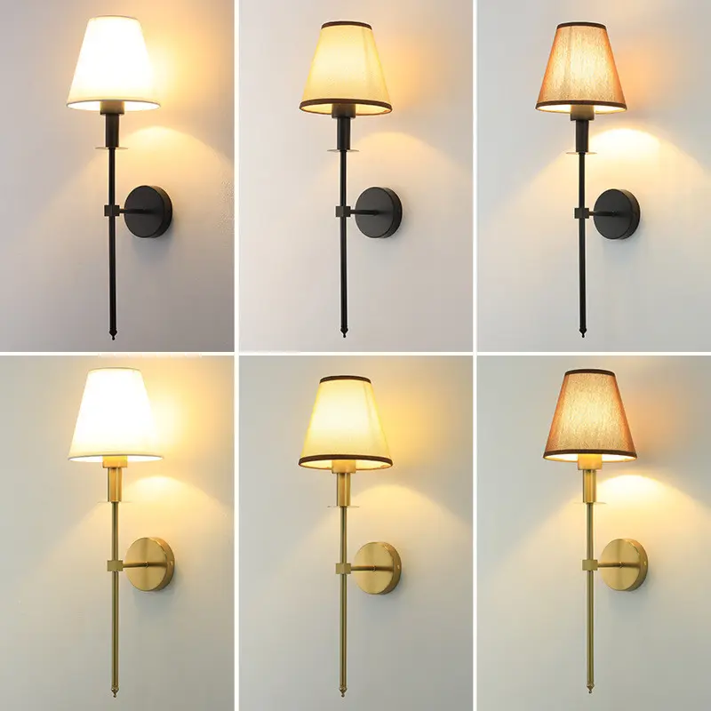 American Industrial Wall Light Rustic Fabric Lampshade Wall Sconces Antique Brass Finish Wall Light Fixtures For Bedroom, Living Room, Hallway