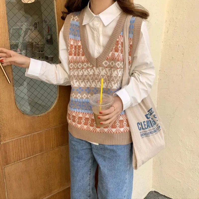 M FESYEN PINA KOREAN VEST OVERSIZE OUTER WANITA JUMBO VEST KOREAN STYLE ROMPI RAJUT WANITA KOREA OOTD KOREAN STYLE OUTER KOREA VEST RAJUT OUTFIT WANITA KEKINAN Y2K KNITWEAR VEST IMPORT KOREA JUMBO OUTER SEKOLAH FASHION KOREA VINTAGE AESTHETIC PINTEREST 7