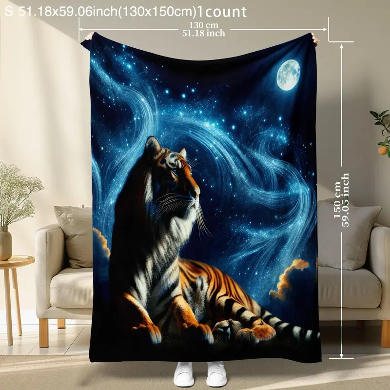 Tiger Pattern Blanket, Soft Comfortable Throw Blanket, Cool Bedroom Bedding Blankets, Warm Napping Blanket for Home Office Travel Camping 2