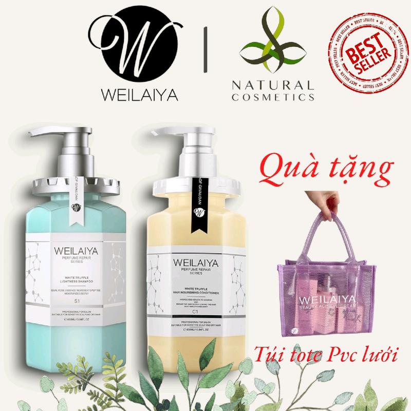 [Tặng túi tote] Cặp dầu gội xả nước hoa cao cấp VIP Weilaiya chiết xuất nấm Truffle giúp chống lão hóa da đầu và mượt tóc cho tóc hư tổn 450ml Nữ Women daugoi biotin keratin  x9 Dưỡng Tóc dầu gội  thảo dược