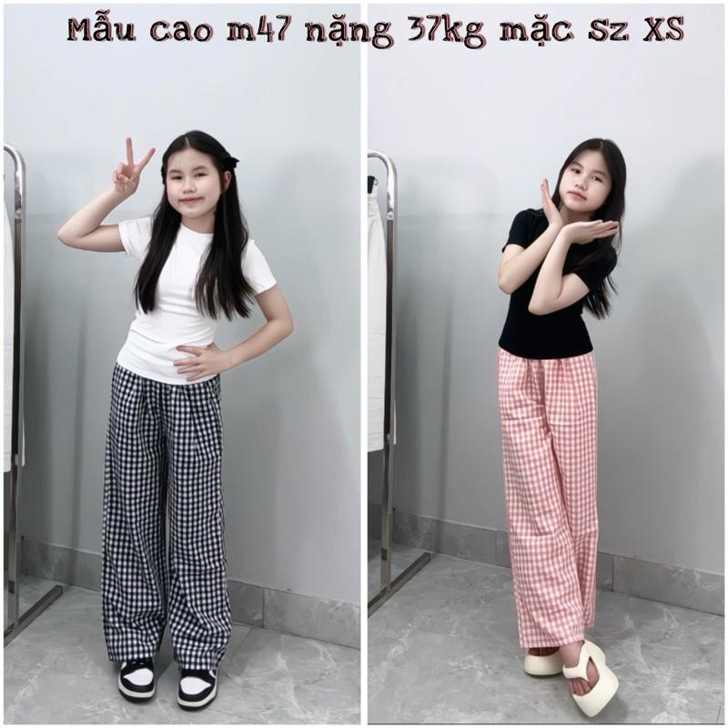 (SUÔNG NẤM LÙN) QUẦN SUÔNG KẺ CARO NỮ CHẤT VẢI COTTON NHĂN ( 9 tấc )
