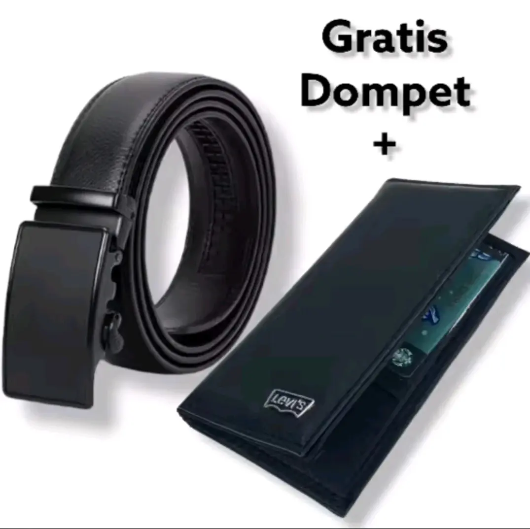 Gratis DOMPET ikat pinggang kulit pria ikat pinggang kulit real automatic Elegan Gesper Sabuk