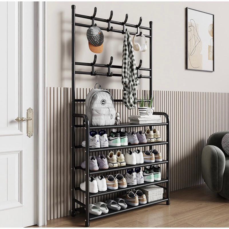 Kệ Để Giày Dép Đa Năng, Giá Để Giày Chữ L 4 Tầng, 5 Tầng Thông Minh Có Móc Treo Quần Áo Và Vật Dụng