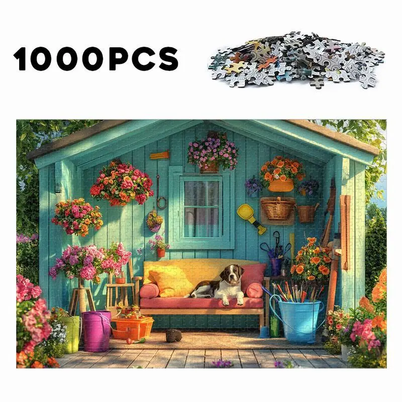 Dog House & Flower Pattern Wooden Puzzle Toy, 500/1000pcs Wooden Jigsaws Toys, Creative Home Decor, Ideal Gift for Friend & Family 3