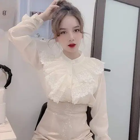 Áo sơ mi voan tơ óng 2 lớp cổ bèo cực xinh _09