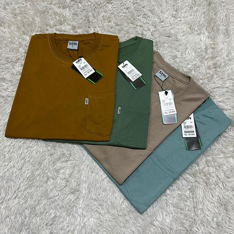 (Paket isi 4 Pcs) Kaos Pocket Saku MBN Pria Wanita Fashion Army Cream Distro Hitam Katun 4