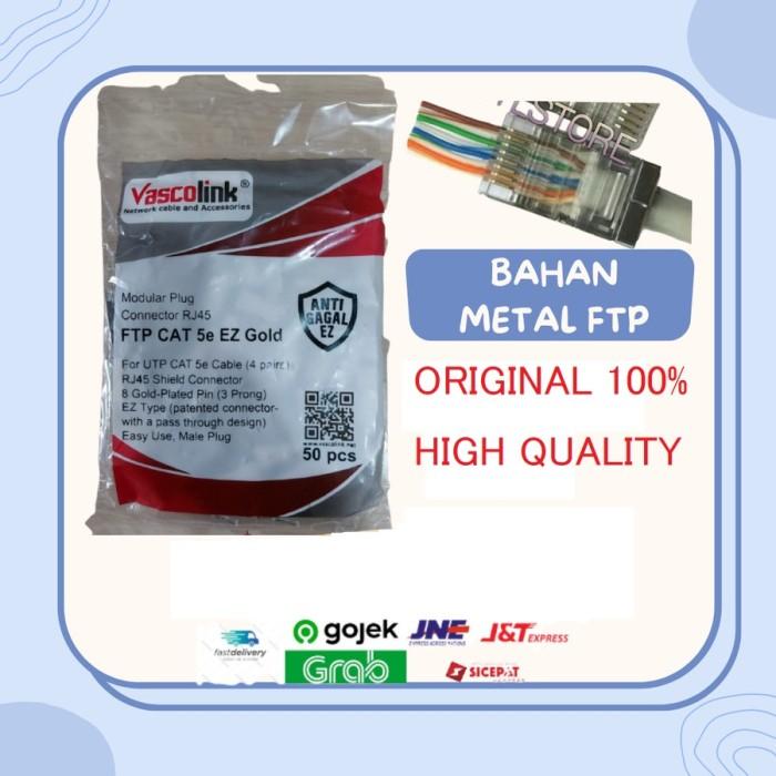 RJ45 STP FTP CAT 5E EZ GOLD ANTI GAGAL Metal Shielded 50pcs VASCOLINK 0