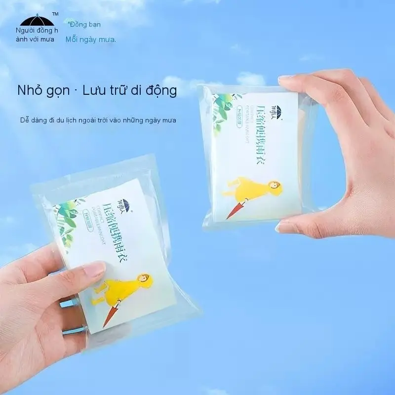 Áo mưa nhỏ gọn hút chân không dày dặn người lớn và trẻ em