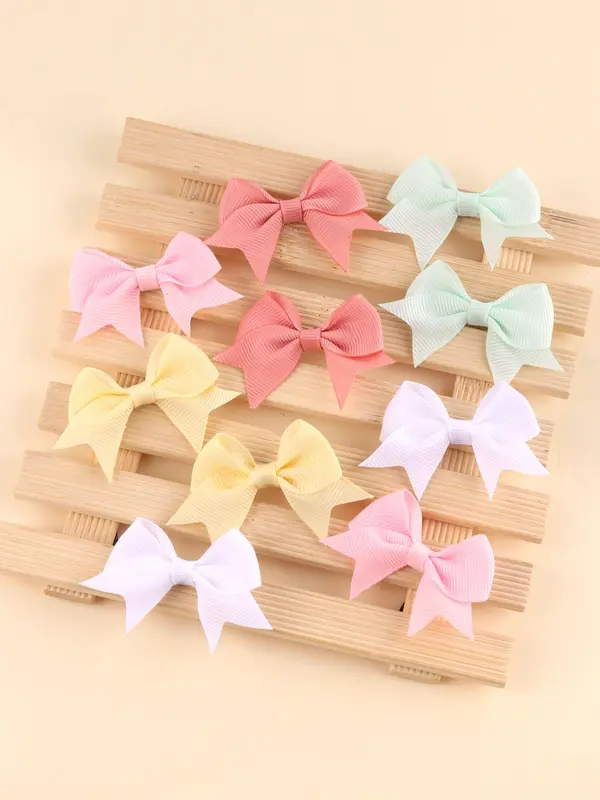 Cute Bow Decor Hair Clip, 2024 New Style Solid Color Ribbon Baby Bows Hair Clips for Girls, Fashion Mini Hair Accessories for Women & Girls 2