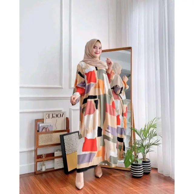 COD DASTER GAMIS RAYON LENGAN PANJANG JUMBO LD 120 Dress Muslim Bunga Ibu 3