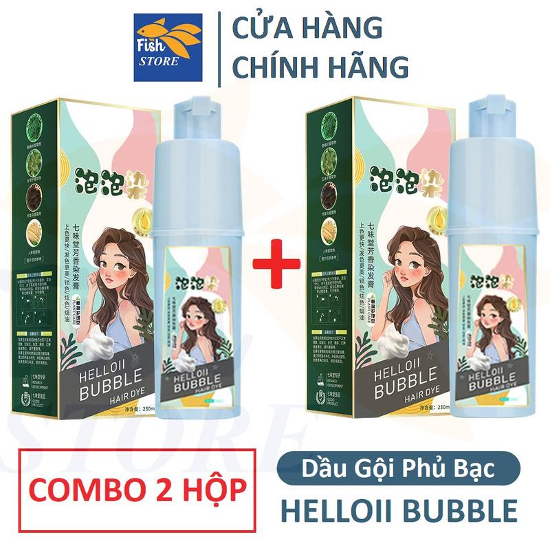Combo 2 Hộp Dầu Gội Nhuộm Tóc Thảo Dược Helloii Bubble, Phủ Bạc Tóc Màu Nâu Hạt Dẻ, Dung Tích 230ML Đổi Màu Tóc Nữ và Women tại nhà FISHVN