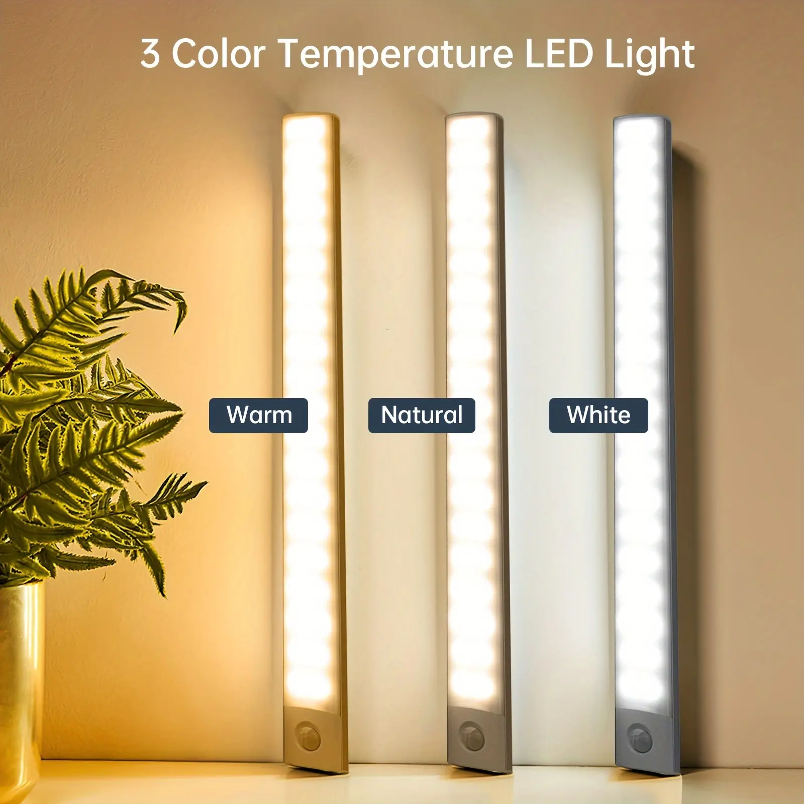 Magnetic Motion Sensor Under Cabinet Light, LED Closet Lights, 3 Color Temperatures Dimmable USB Rechargeable Undercabinet Lights For Kitchen, Battery Powered Operated Lights Indoor For Wardrobe Closets Counter Cupboard Stairs Corridor Shelf