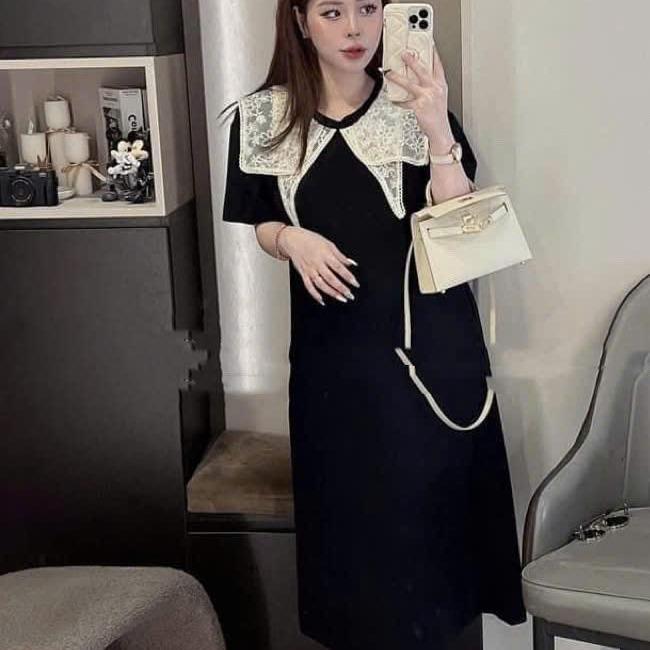 Đầm Bầu Cổ Nhọn Suông A Màu Đen Coton Umi Co Giãn 4 Chiều Fom Suông Dễ Mặc