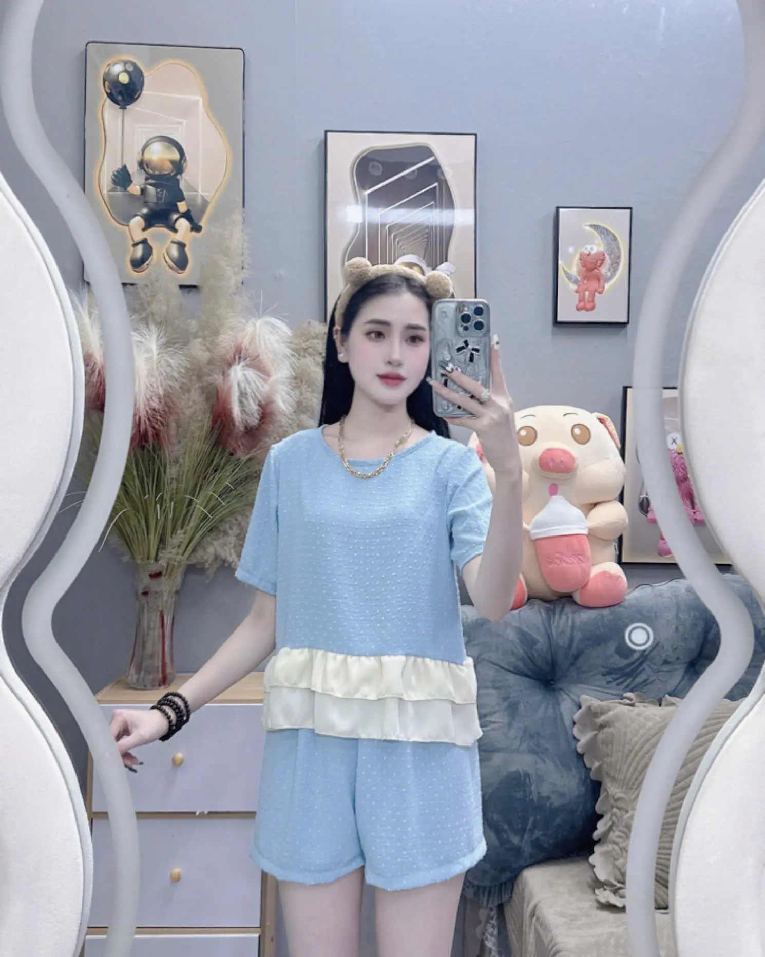 đồ bộ pijama tay ngắn bèo, hàng thiết kế, chất liệu vải đũi mềm mát, thoải mái, dễ mặc tại 2XINH SHOP
