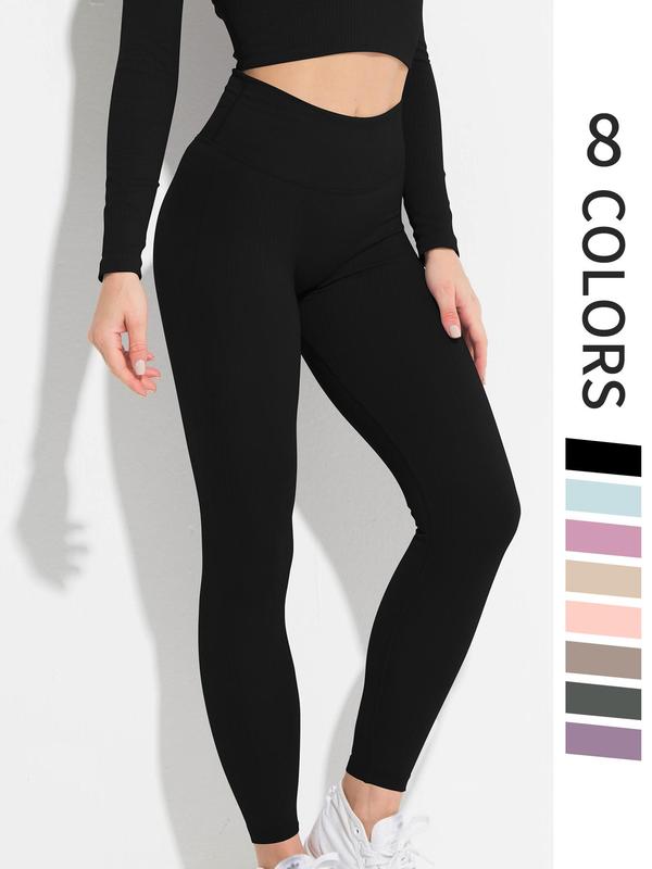 Women's Plain Wide Waistband High Waist Sports Leggings, Sporty Casual Comfy Skinny Pants for Yoga Gym Workout Running, Women Sport & Outdoor Clothing for Fall & Winter 1