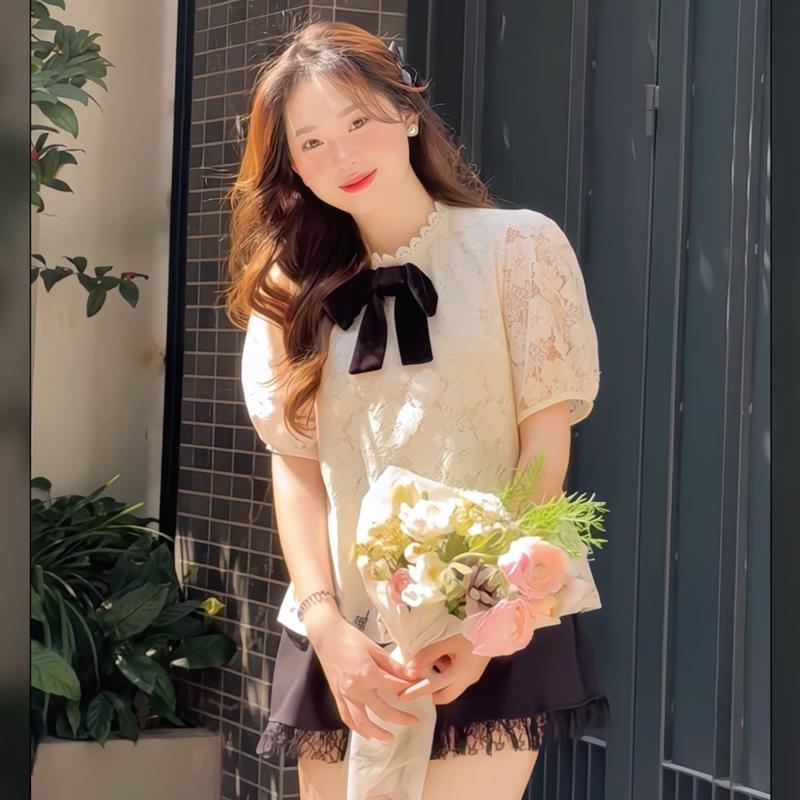 Set bộ nữ tiểu thư chất ren tay bồng, [có quần bảo hộ] Women Top, DILYSHOP_ S95