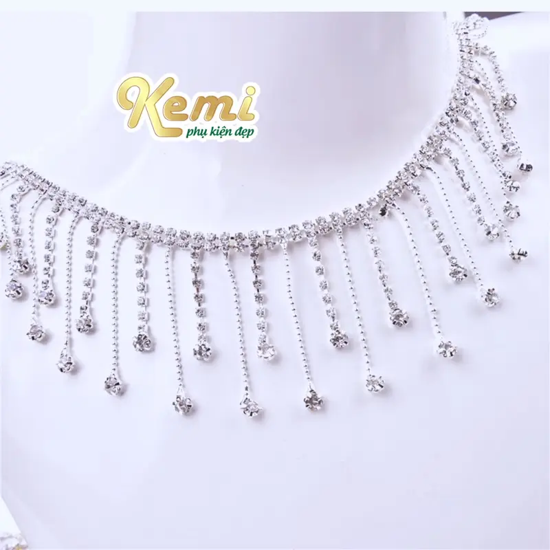 Dây đá tua rua giọt nước toòng teng rơi (1 mét) sáng lấp lánh phụ kiện trang trí áo váy quần giày mũ 0