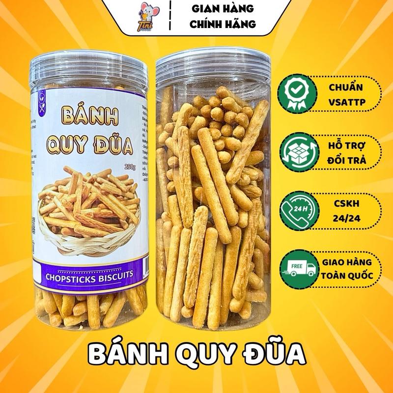 Bánh Quy Đũa Bơ Sữa Giòn Tan - Lon 250g - Đồ Ăn Vặt Snack Food Nho