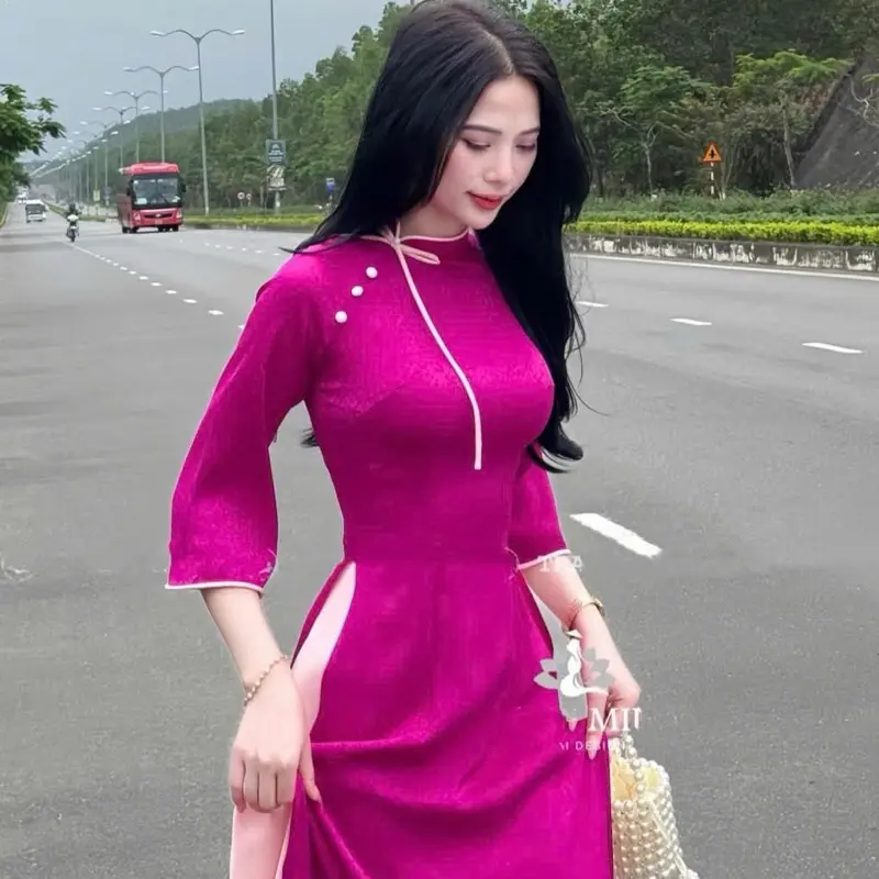 Áo dài gấm nhiều màu cổ lệch phối cúc lệch siêu xinh,áo dài truyền thống,đồng phục
