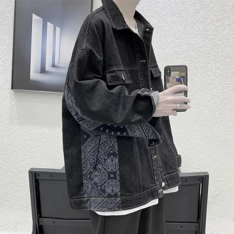 Áo Khoác Denim Hoa Hạt Điều, Dành Cho Nam, Phong Cách Hồng Kông, Xu Hướng Ins, Cổ Điển Mỹ, Ngầu Và Dễ Phối Đồ Thích Hợp Cho Mùa Xuân Và Mùa Thu, Áo Khoác Bảo Hộ Lao Động, Năm 2025