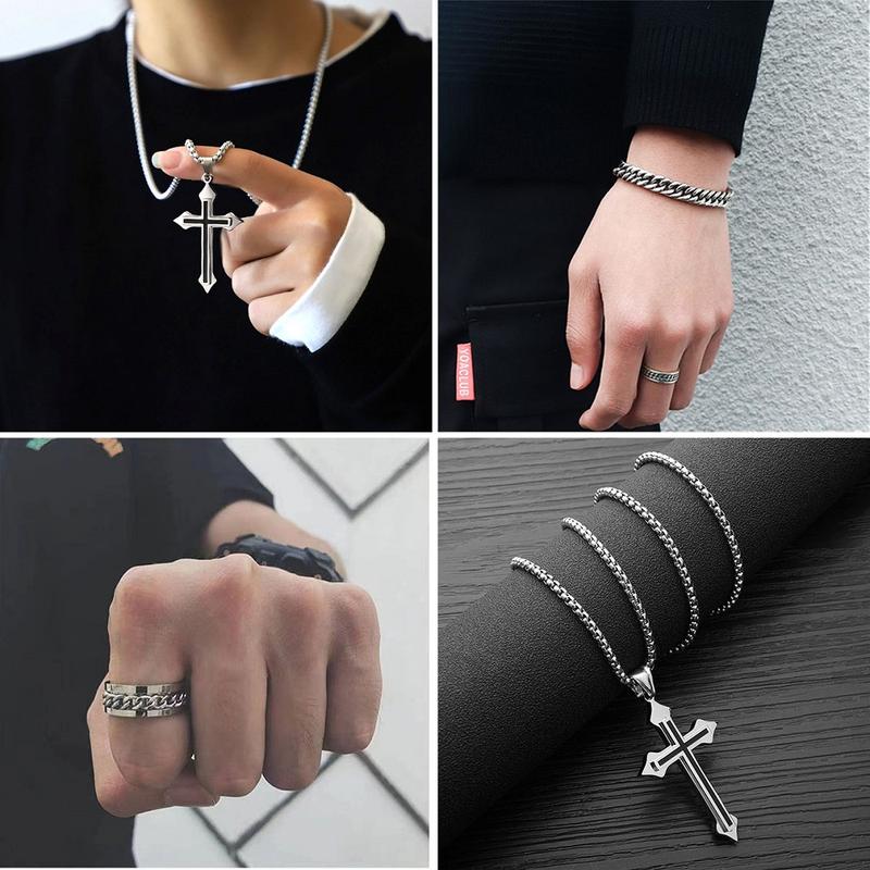 Combo V5 Lắc tay + Dây chuyền thánh giá + Nhẫn dây xích xoay 360 độ cực chất